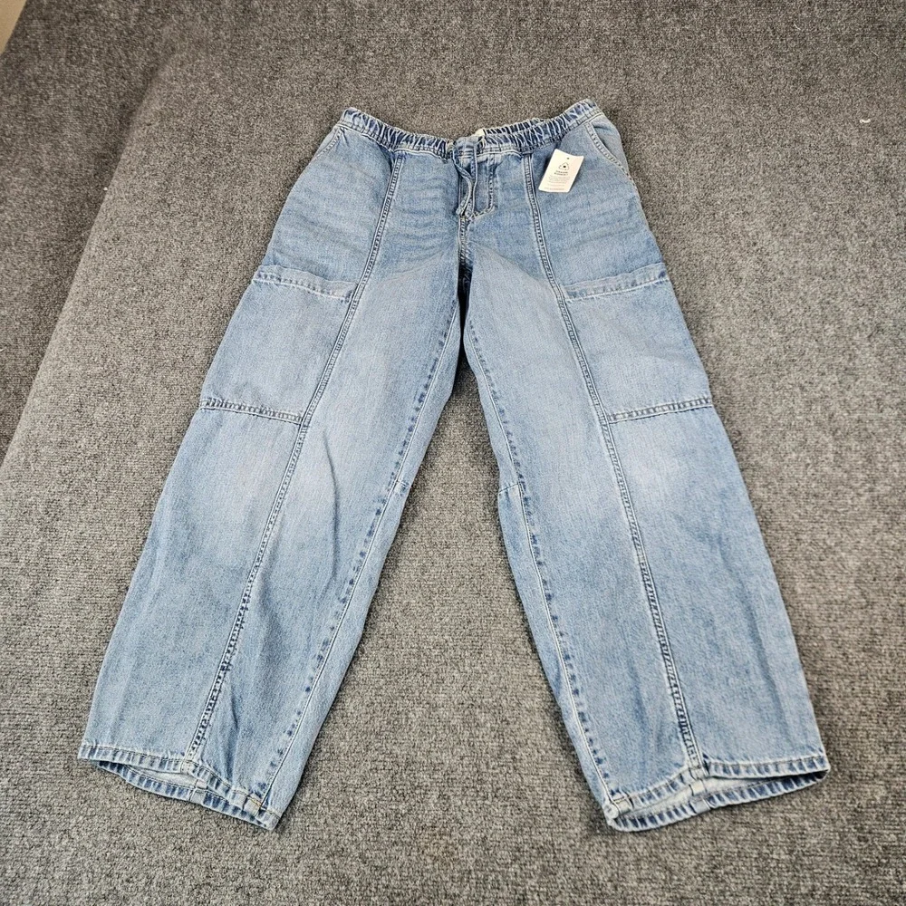 Lucky Brand Womens XS Light Wash Wide Leg Elastic Waist Utility Denim Jeans NWT